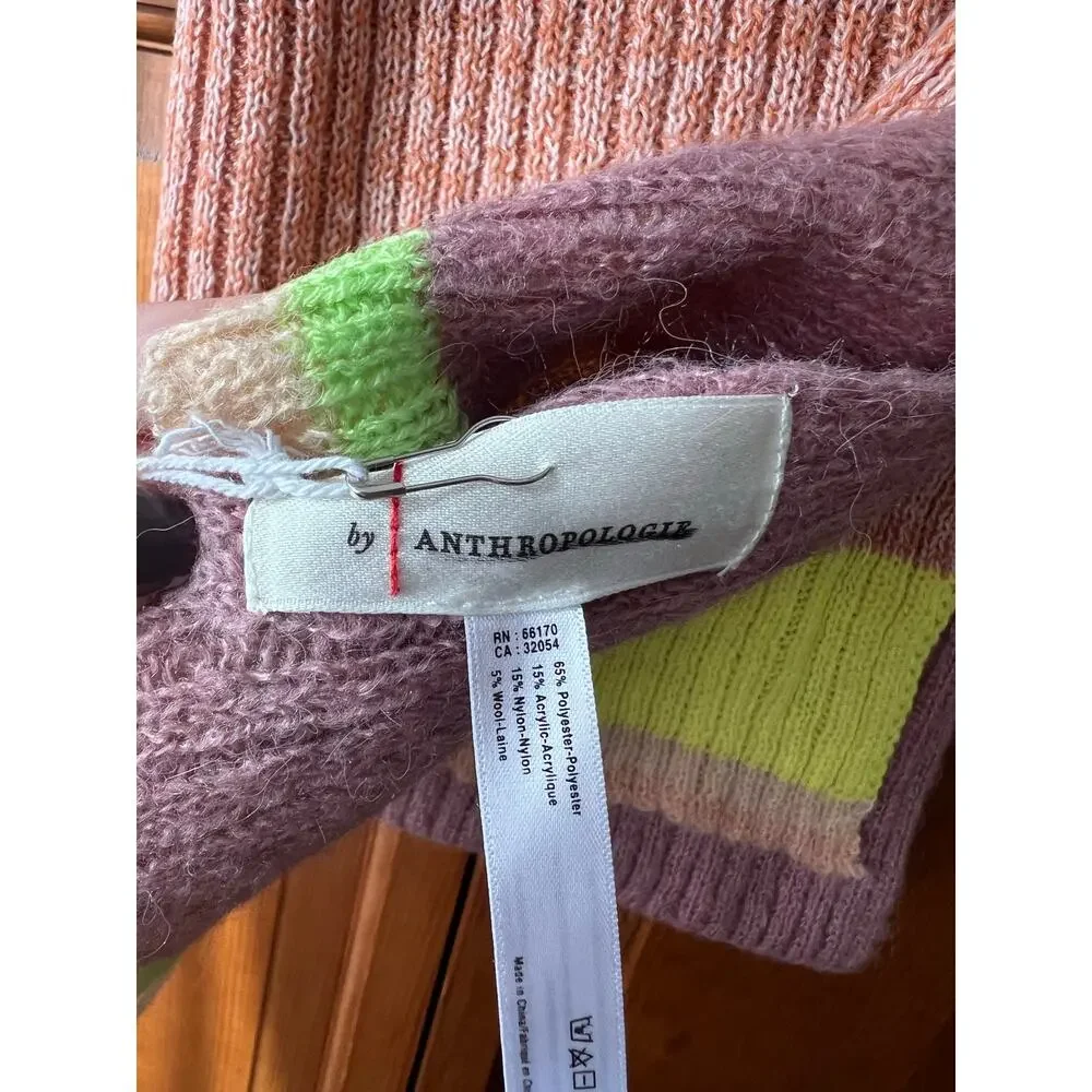 NWT By Anthropologie Colorblock Stripe Wool Blend Scarf Pink Winter Wrap